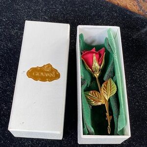 Giovanni Gold-Tone Red Rose Brooch Pin